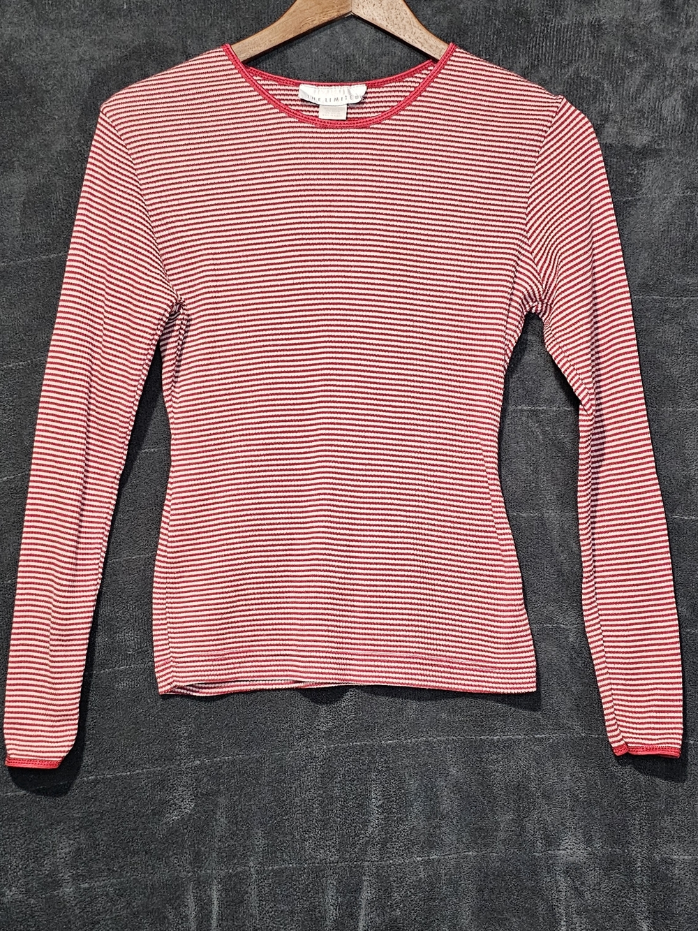 The Limited Vintage Size M Red & White Micro Stripe Rib Knit Crewneck Tee